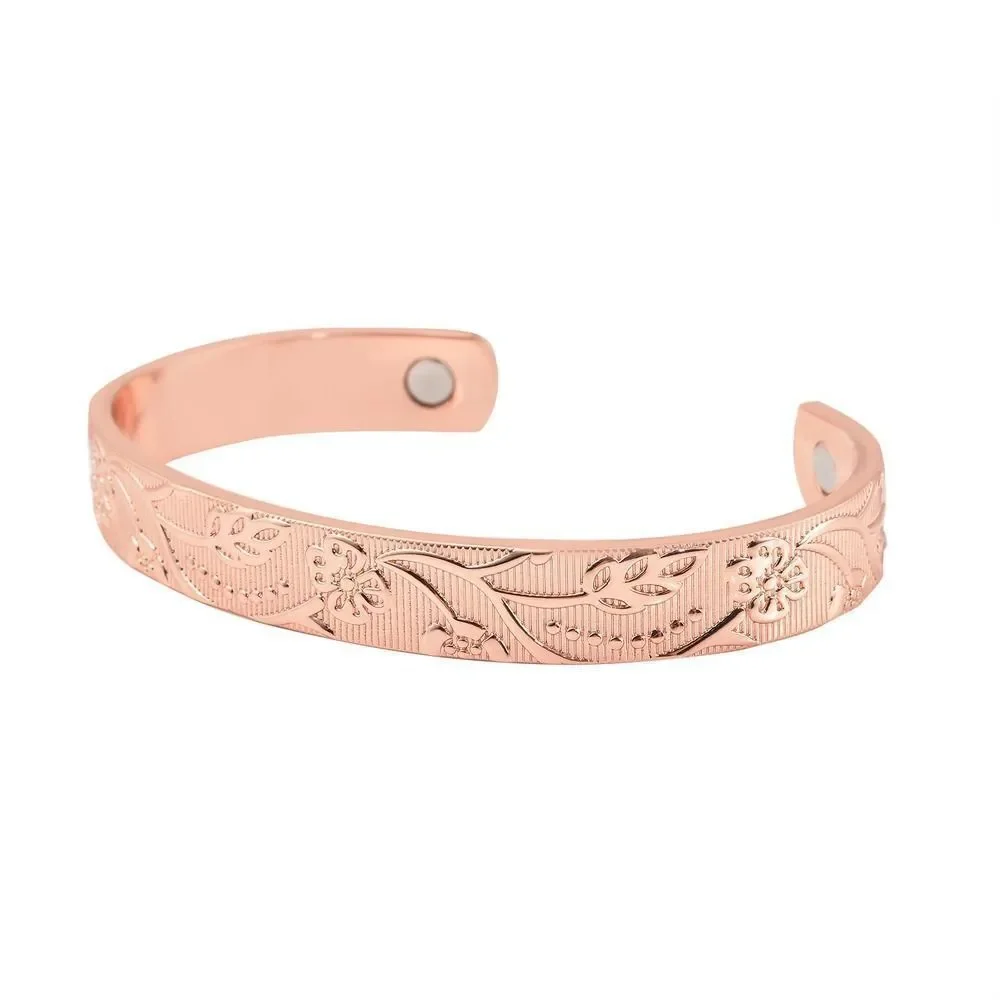 Floral Vine Pattern Open Shank Adjustable Cuff Bracelet 6.50 in